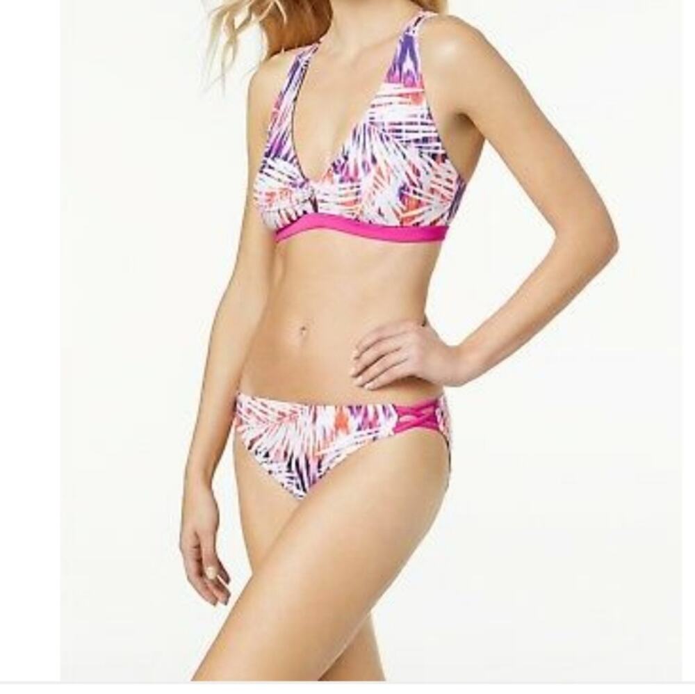 Gossip go for it palm dazed racer back pink 2 piece bikini swimsuit sz Med